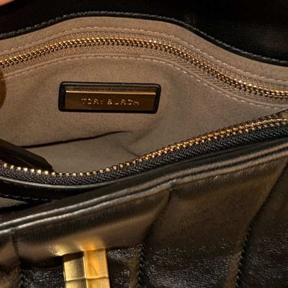 Tory Burch Kira Small Quilted Leather Top Handle Satchel Black Gold NWT - Picture 3 of 11